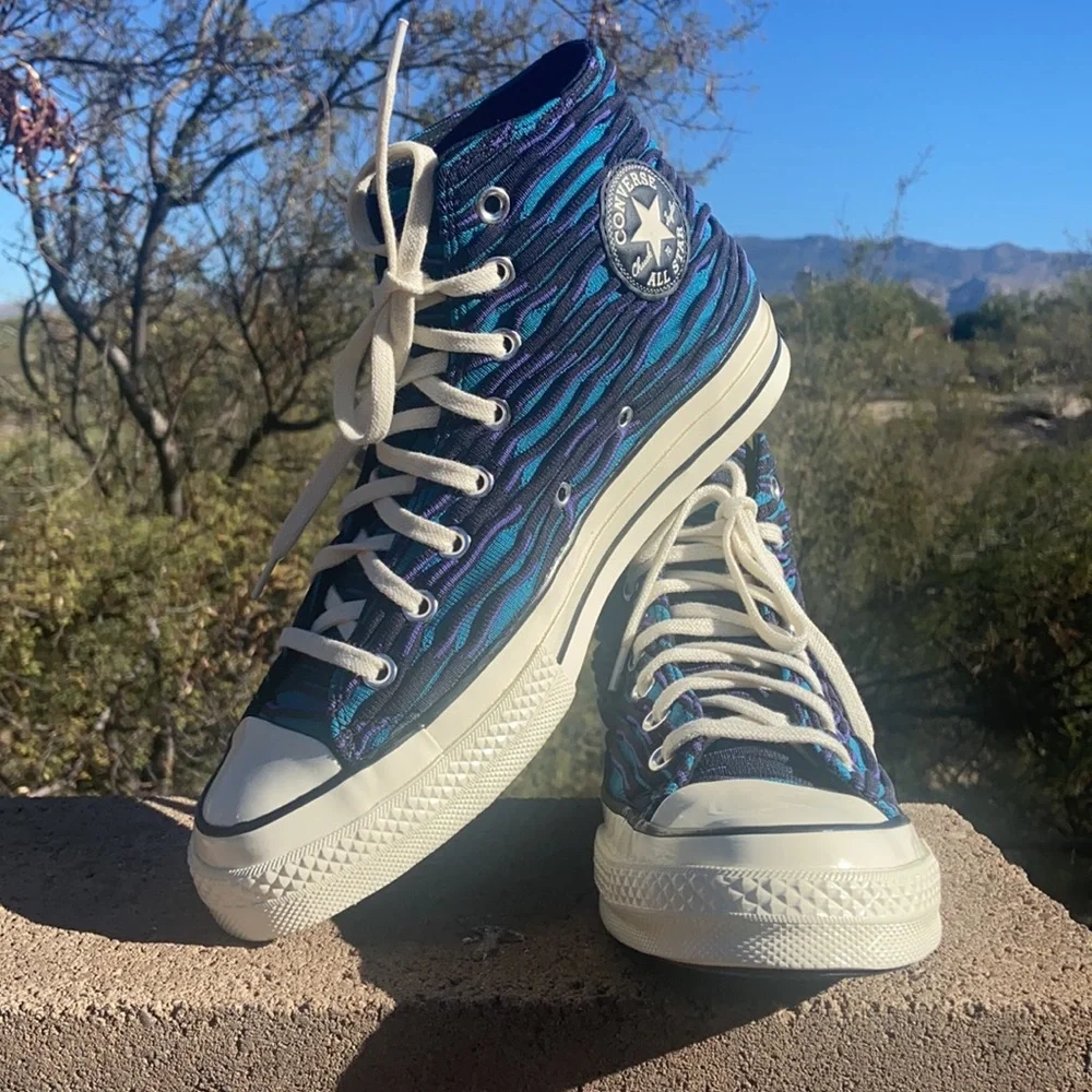 New Chuck 70 Blue Knit Converse Hi Top Sneakers - Picture 7 of 16
